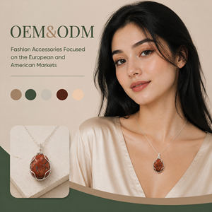 Collares con colgante de plata chapada al por mayor OEM/ODM, con gemas de jaspe rojo ovaladas envueltas en alambre, joyería para mujer - Product Image 1