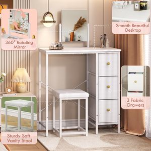 Pequeño tocador <span class=keywords><strong>con</strong></span> <span class=keywords><strong>espejo</strong></span> y silla, mesa de maquillaje <span class=keywords><strong>con</strong></span> 3 cajones de tela <span class=keywords><strong>para</strong></span> dormitorio, mesa de maquillaje <span class=keywords><strong>con</strong></span> silla <span class=keywords><strong>para</strong></span> <span class=keywords><strong>niñas</strong></span> - Product Image 3