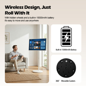 Téléviseur intelligent rotatif d'intérieur de 32 pouces, machine de diffusion en direct, Android 13, écran tactile, roues de défilement amovibles - Product Image 5