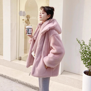 Women's Faux Fur <b>Coat</b> <b>Thick</b> Warm Rabbit Fur Short Loose Style Apricot White Pink <b>Winter</b> Fashion Outerwear - Product Image 3