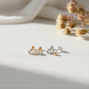 Orecchini pendenti alla moda in acciaio inossidabile color argento e oro con grandi borchie e cristalli bianchi, gioielli da donna - Product Image 3