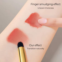Kuas Concealer Bibir Pipih Bulu Sintetis Gagang Kayu Tabung Emas Alat Rias Grosir Logo Custom