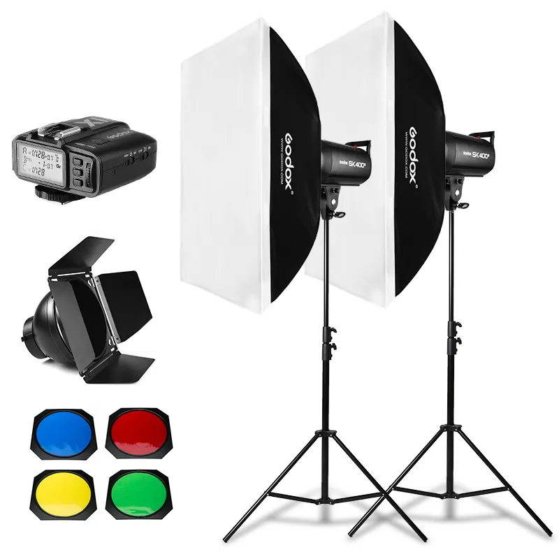 800Ws Godox SK400 II 2x400Ws boîte à lumière pour éclairage Flash de Studio Photo + support lumineux de 280cm + grange Doo + récepteurs intégrés