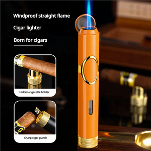 Encendedor de Cigarros Metálico Multifunción Todo en Uno, <span class=keywords><strong>Llama</strong></span> de Chorro Recargable, Antorcha con Soporte para Cigarros, Perforador y Cortador para Fumadores de Cigarrillos - Product Image 3