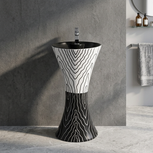 Ensemble de lavabo sur pied en céramique noir au design moderne, pour usage hospitalier, lavabo rond monobloc - Product Image 3