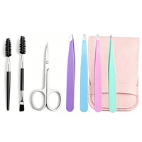 Ensemble de 7 pinces à sourcils en acier inoxydable coloré, coupe-poils de nez, outil portable à pointe courbée pour maquillage, patchs oculaires et extensions de cils