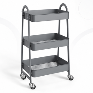 3 Tier Rolling Utility Cart <b>Metal</b> Storage Organizer with Wheels Kitchen Bathroom Laundry Office Mobile Shelving Trolley - Product Image 2