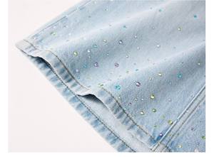 <span class=keywords><strong>Jupe</strong></span> mini en jean extensible coupe ajustée taille haute décontractée bleu clair été 2026 avec sequins colorés, écologique et respirante - Product Image 4