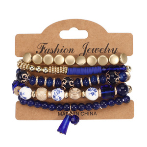 Fashion Jewelry <b>Sets</b> Beaded Tassel <b>Bracelets</b> Women's Party Costume Jewelry Multi Layer Elastic Stretchy Handmade China - Product Image 4