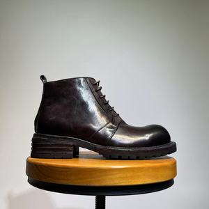 Men's Washed Leather Ankle <b>Boots</b> Handmade Distressed <b>Boots</b> Chunky Lace-up <b>Work</b> <b>Boots</b> Non-slip Outsole Retro Streetwear Shoes - Product Image 1