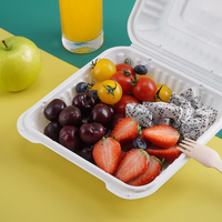 Conteneur alimentaire jetable en plastique à clapet de 9 x 9 pouces pour restaurant, avec couvercle à charnière