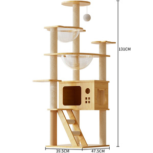 Durable Modern <strong>Large</strong> Wood <strong>Scratching</strong> <strong>Post</strong> with Plush Ball Toy Kitten Indoor Climbing Frame <strong>Cat</strong> Tree House - Product Image 2