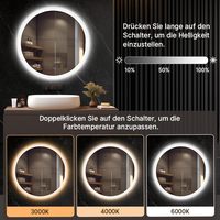 Stock US Vente en gros Miroir rond anti-buée Miroir LED intelligent sans cadre pour salle de bain Salle de bain