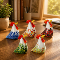 Set 5 PCS Figurine Hiasan Ayam Kaca Kristal Buatan Tangan Mini, Koleksi Lucu, Hadiah, Dekorasi Rumah