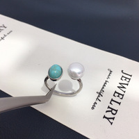 Bague vintage en perle d'eau douce naturelle, alliage de laiton plaqué or véritable 18 carats, bague en turquoise naturelle