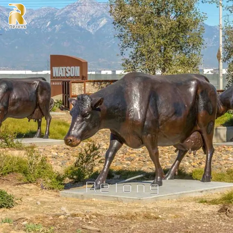 Grande Vida Tamanho Mercado Geo Metal Latão Bronze Escultura Estátua Animal Touro Vaca Mold Decoração