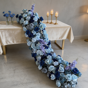 Ensemble de fleurs artificielles bicolores bleues, rangée de fleurs assorties, boule florale, chemin de table en soie pour la décoration de fond de scène et d'allée de mariage - Product Image 2