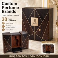 Kotak Parfum Mewah Kustom Hitam 2 Pintu Buka, Logo Hot Stamp, Kotak Kertas Hadiah dengan Garis Emas Geometris