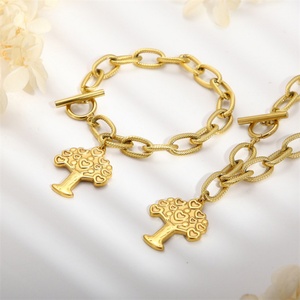 Trendy OT Clasp 18K Gold Tree of Life Charm <b>Bracelet</b> Jewelry Sets Stainless Steel Heart Necklace - Product Image 3