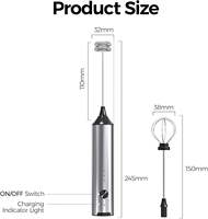 Mousseur à lait portatif puissant pour cuisine, rechargeable, en acier inoxydable, avec double fouet, pour café