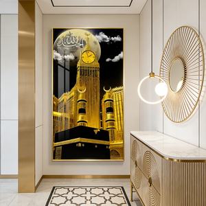 Cuadro Decorativo de Pared con Luces LED, Diseño Artístico Islámico Dorado, Paisaje Arquitectónico 3D, Decoración para el Hogar, Sala de Estar, Pintura de Porcelana de Cristal - Product Image 1