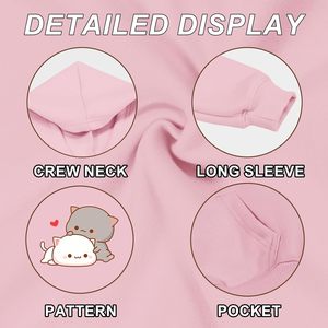 FOXA Sudadera con capucha de gato para mujer, sudadera de algodón con gráfico Kawaii y bolsillo, jersey de punto de manga regular - Product Image 6