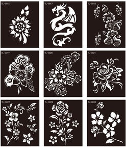Autocollant de tatouage corporel en PET adhésif de style européen et américain, modèle de tatouage réutilisable en forme de rose creuse, pochoirs de tatouage à peindre à la main - Product Image 6