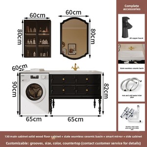 Mueble de Baño Integrado de Estilo Francés de Alta Gama, Retro, para Balcón, de Roble y Piedra Sinterizada, con Lavadora Integrada, Combinación de <span class=keywords><strong>Inodoro</strong></span> y Encimera de Piedra - Product Image 6