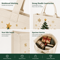 Sac fourre-tout de Noël en toile de coton lavable avec boîte à décorations d'arbre en étoile dorée et imprimé flocon de neige pour les fêtes d'hiver