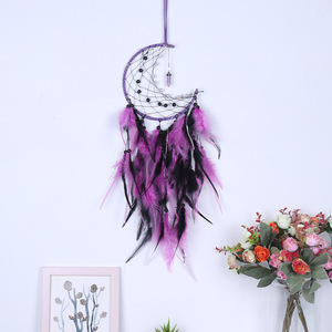 Tissu artisanat élégant lune capteur de rêves à la main <span class=keywords><strong>bricolage</strong></span> plume tissage carillons éoliens pendentif nordique chambre décoration murale - Product Image 2