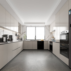 Gabinetes de <span class=keywords><strong>Cocina</strong></span> Modernos en Forma de L sin Tiradores, con Estantes Abiertos y Puertas de MDF, Armarios de <span class=keywords><strong>Cocina</strong></span> Personalizados de Fábrica - Product Image 3