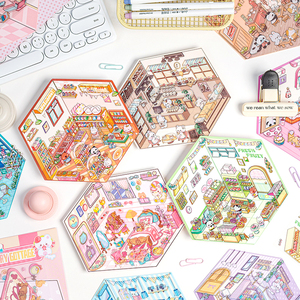 Lot de 3 autocollants décoratifs 3D personnalisables, motif chalet de conte de fées, pour carnet, scène miniature tridimensionnelle - Product Image 1