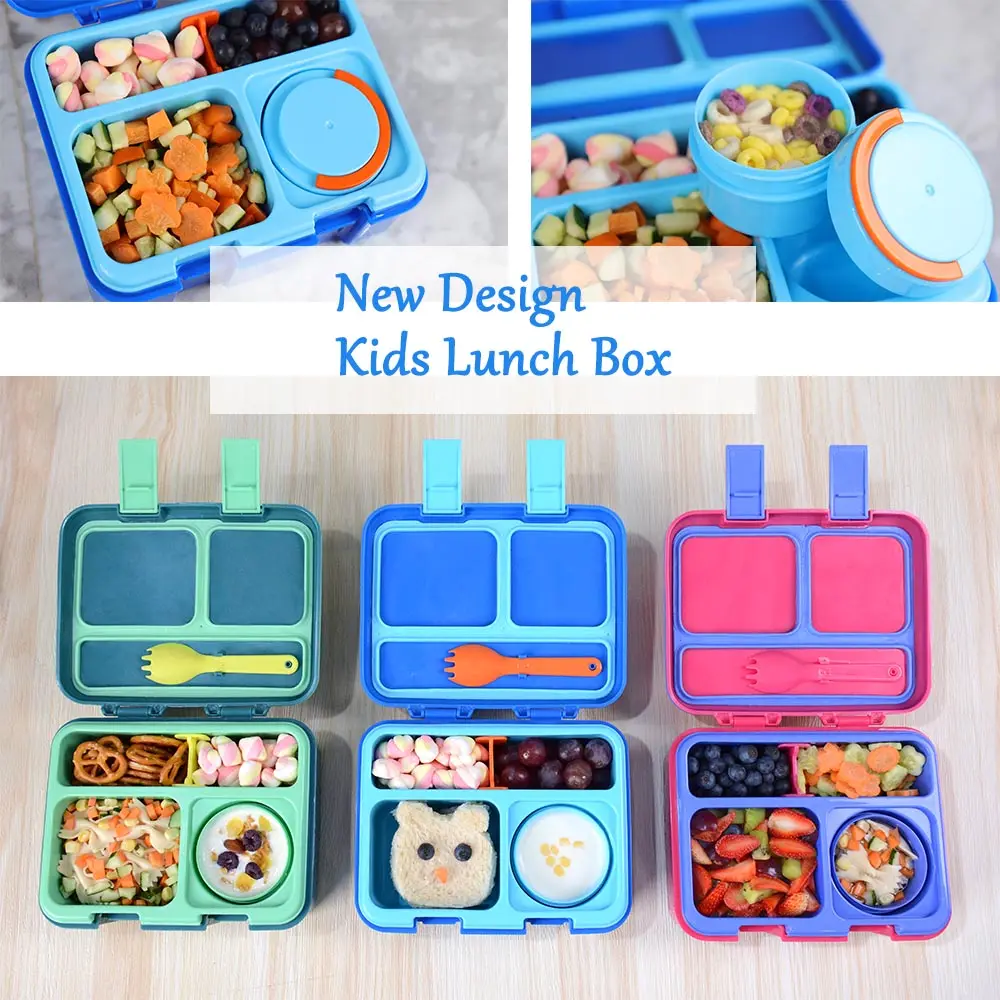 Caja de almuerzo de plástico sin Bpa para niños, conjunto de cajas de almuerzo apilables con clic para go bento box