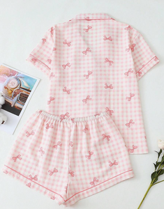 <span class=keywords><strong>Pigiama</strong></span> a Righe con Fiocco <span class=keywords><strong>Rosa</strong></span>, Abbigliamento da Notte Estivo per Donna, Set <span class=keywords><strong>Pigiama</strong></span> con Stampa Grafica per Ragazze - Product Image 2