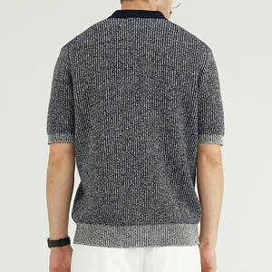 Polo da <span class=keywords><strong>Uomo</strong></span> Personalizzata Estiva a Righe Verticali in Misto Lana Lavorata a Maglia a Costine, Maglietta Polo Elegante per <span class=keywords><strong>Uomo</strong></span> - Product Image 2