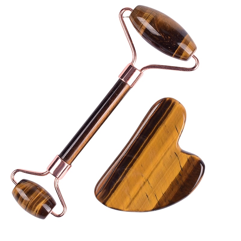 Occhio di tigre rullo di pietra e cuore Gua Sha (senza scatola)
