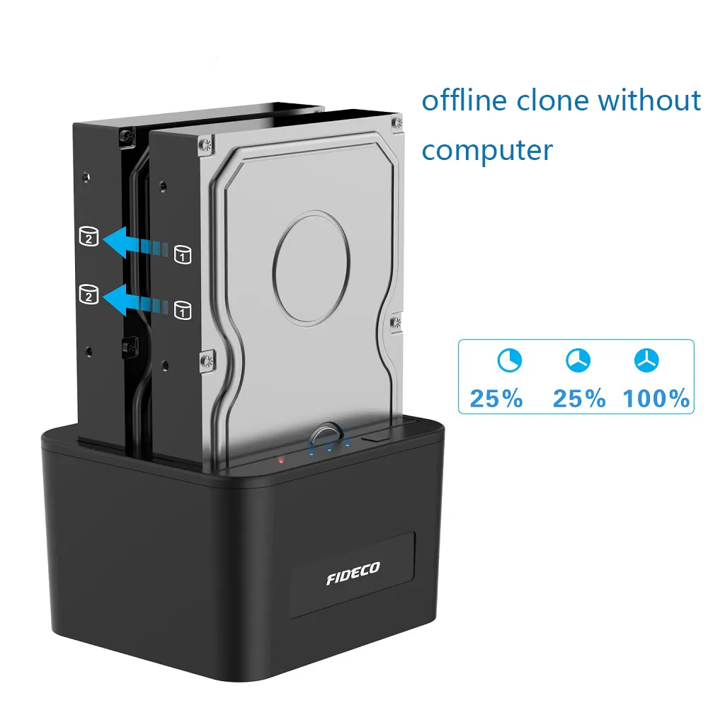 FIDECO Simple 2 dual bay usb 3.0 hard drive disk hdd clone sata docking station for 2.5 3.5 hdd