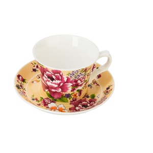 Ensemble tasse et soucoupe à café en céramique Shin Tai Yuan motif pivoine, impression par transfert d'eau, vaisselle durable et lavable - Product Image 1