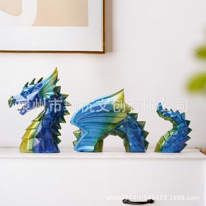 Three Section Dragon <b>Statue</b> Resin Craft Artistic Home Decoration For Study Room Living Room Desktop Ornament - Product Image 1