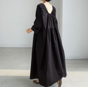 Robe longue décontractée d'été pour femme en lin/coton écologique, à manches longues, avec taille naturelle et broderie boutonnée en tissu tissé - Product Image 2