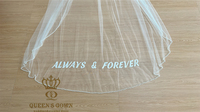 Voile de mariée QUEENSGOWN, magnifique, fait main, orné de cristaux, broderie personnalisée, texte brodé, voile de mariée avec bordure de perles