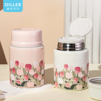 Bouteille d'eau à motif de tulipe avec Logo personnalisé, gobelet braisé isolé sous vide, Portable en acier inoxydable, boîte à déjeuner de 450ml