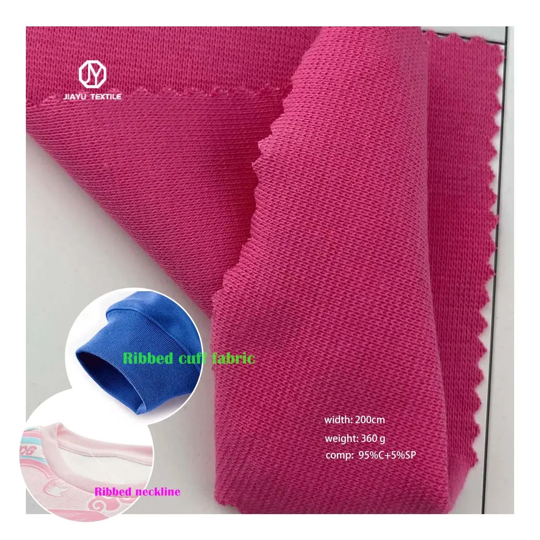 High tenacity 1*1rib knitted cuff fabric High elastic 95% cotton 5% spandex knitted garment neckline fabric material