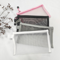 Petite pochette A4 en PVC avec fermeture éclair en nylon et filet pour crayons, rangement de documents en plastique pour filles
