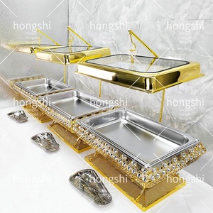 Sang Trọng 9L Vàng Chia Bên Trong Chafing Món Ăn Đặt Phục Vụ Đám Cưới Tự Chọn Máy Chủ Với Thép Không Gỉ Và Đồng Thau Kính Bảng Hàng Đầu - Product Image 4