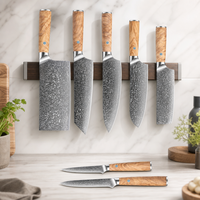 Ensemble de 7 couteaux de cuisine en acier damas martelé avec manche en bois d'olivier et mosaïque bleue pour la cuisine professionnelle