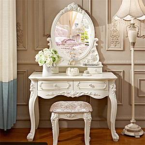 Mueble de tocador antiguo de estilo europeo, juego de tocador <span class=keywords><strong>con</strong></span> <span class=keywords><strong>espejo</strong></span> y taburete, mesa de maquillaje de madera de alta calidad - Product Image 4