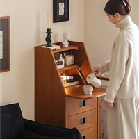 Commode de salon de style Wabi-sabi moderne du milieu du siècle, en bois massif, avec roulettes, pour hôtel, villa, appartement