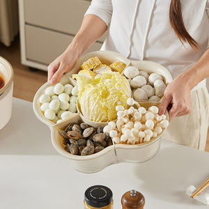 Rotating Compartmentalized Vegetable Platter Creamy White 6 Squares <b>Plastic</b> <b>Kitchen</b> Prep Dish Drain Basket for Hot Pot Side - Product Image 1