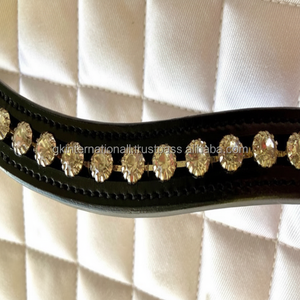 Correa de cuero con forma de onda para cejas de caballo, elegante, con borde fuerte, hecha a mano, diseñada con 1 Fila de cristales dorados y redondos, cadena ostentosa - Product Image 1